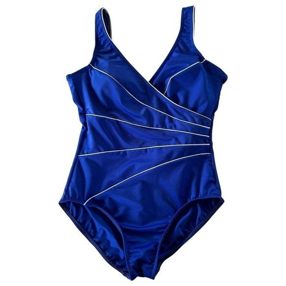 MIRACLESUIT MARINA BLUE WHITE STRIPPED ONE PIECE SWIMSUIT SIZE 12 - Picture 4 of 13